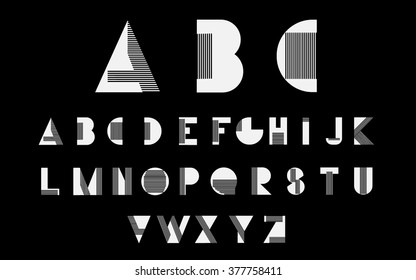 White alphabetic fonts with black lines. Vector eps10 illustrator.