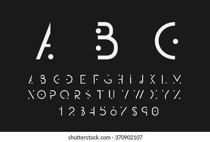 White alphabetic fonts and numbers on black background. Vector eps10 illustrator.