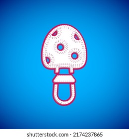 White Amanita muscaria or fly agaric hallucinogenic toadstool mushroom icon isolated on blue background. Spotted poisonous mushroom.  Vector