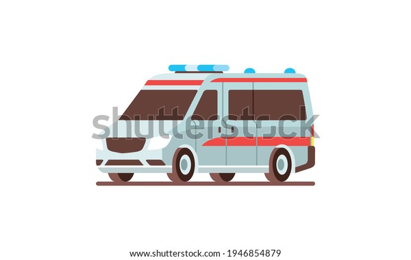 white\
ambulance car emergency medical service vehicle side angle flat\
vector illustration isolated on white\
background