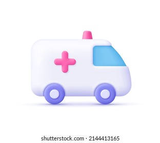 White ambulance car  medical van  Medical rescue service  healthcare  medicine  emergency concept  3d vector icon  Cartoon minimal style 