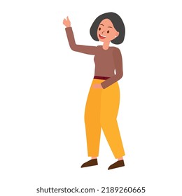White American business woman shows hand sign completing the project. Successful American female entrepreneur satisfied with the result of her work. Vector illustration
