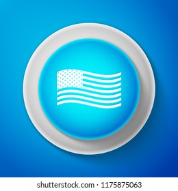 White American flag icon isolated on blue background. Flag of USA. Circle blue button with white line. Vector Illustration