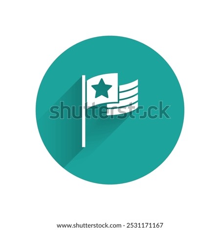 White American flag icon isolated with long shadow. Flag of USA. United States of America. Green circle button. Vector