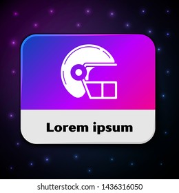 White American football helmet icon isolated on black background. Rectangle color button. Vector Illustration