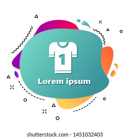 White American football jersey icon isolated on white background. Football uniform sign. Abstract banner with liquid shapes. Vector Illustration