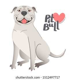 White American Staffordshire Pit Bull Terrier. Happy pitbull. Vector illustration.