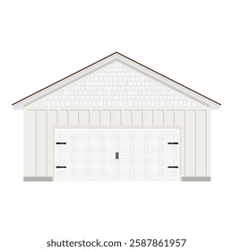 White American style garage with door isolated on white background. Vector