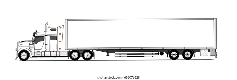 White american style truck with trailer