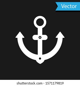 White Anchor icon isolated on black background.  Vector Illustration