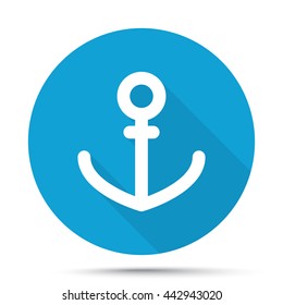 White Anchor icon on blue button isolated on white