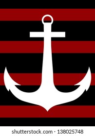 white anchor on black and red background