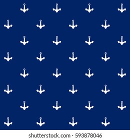 White Anchor on Blue Background, Seamless Marine Pattern, Travel and Tourism Concept , Vector Illustration 