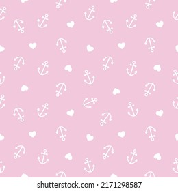 White anchor seamless pattern with pink background.