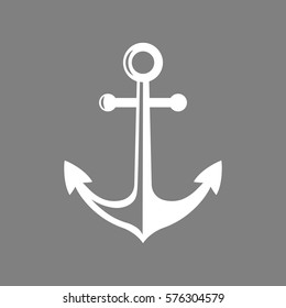 White anchor vector icon on grey background 