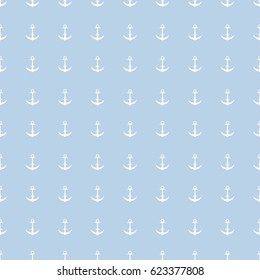 White anchors on blue background. Seamless pattern.