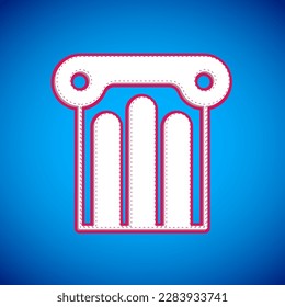 White Ancient column icon isolated on blue background.  Vector