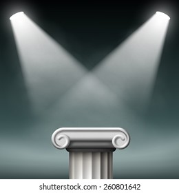 White ancient columns illuminated with floodlights. Vector Illustration.