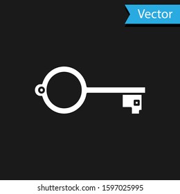 White Ancient key for game icon isolated on black background.  Vector Illustration