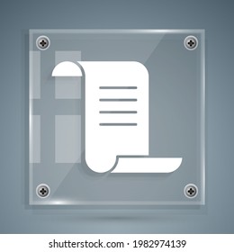 White Ancient magic book with alchemy recipes and mystic spells and enchantments icon isolated on grey background. Square glass panels. Vector