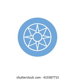 White ancient symbol icon Star of Ishtar vector illustration. Blue circle. Blue button