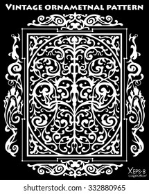 White ancient vintage ornament on black background. Vector illustration