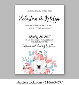 White anemone wedding invitation template