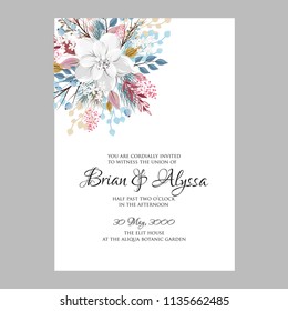 White anemone winter floral wedding invitation vector christmas background