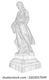 A white angel statue with wings is standing on a white background. The angel is holding a hand out, as if offering something. The statue has a serene and peaceful appearance, evoking a sense of calm