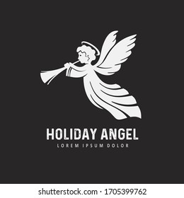 White Angel with trumpet. Christmas angel, design template