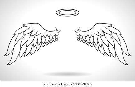 White Angel Wings line vector