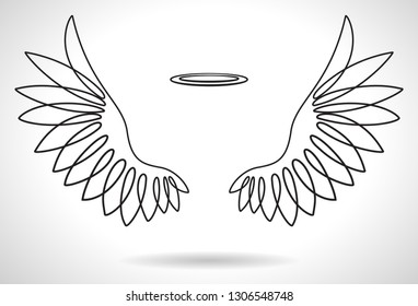 White Angel Wings line vector