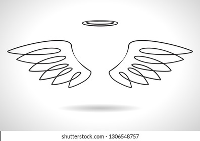 White Angel Wings line vector