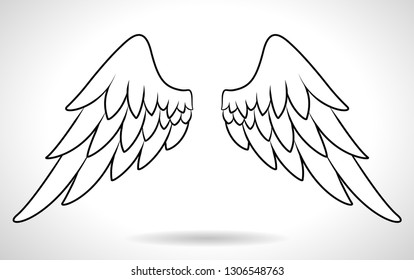 White Angel Wings line vector
