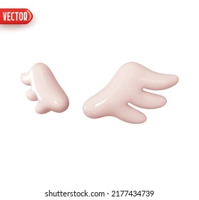 White angel wings. Realistic 3d design element In plastic cartoon style. Icon isolated on white background. Vector illustration