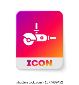 White Angle grinder icon isolated on white background. Rectangle color button. Vector Illustration