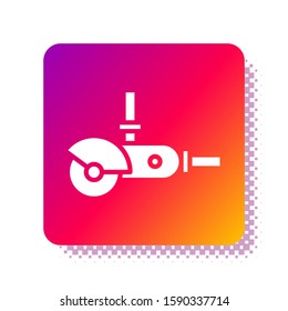White Angle grinder icon isolated on white background. Square color button. Vector Illustration