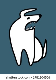 White angry dog, outline. Vector graphics.