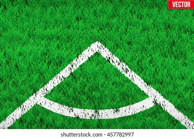 White angular lines on grass field. Closeup For various sport background. Editable Vector illustration Isolated on background.