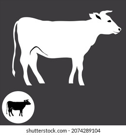 White angus beef bull standing vector silhouette, Silhouette bull on Black background