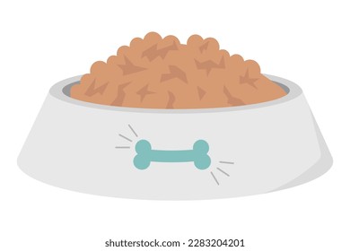 white animal bowl with food and blue bone