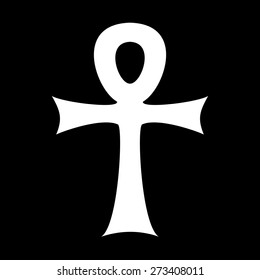 White ankh symbol on black background. Cross with a round looped area at the top, & the ancient Egyptian symbol for life. It is also known as the crux ansata, breath of life or key of the Nile. EPS 10