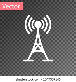 White Antenna icon isolated on transparent background. Radio antenna wireless. Technology and network signal radio antenna. Vector Illustration