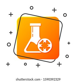 White Antifreeze test tube icon isolated on white background. Auto service. Car repair. Orange square button. Vector Illustration