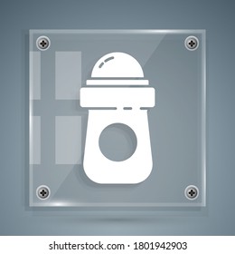 White Antiperspirant deodorant roll icon isolated on grey background. Cosmetic for body hygiene. Square glass panels. Vector Illustration