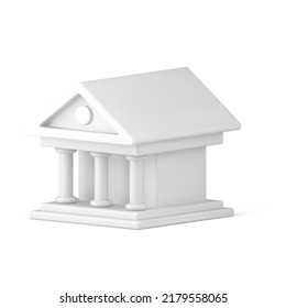 White antique public government house Greek Roman column facade realistic 3d icon isometric vector illustration. Ancient classic building architecture pillar exterior. Bank court justice construction