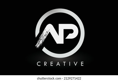 Diseño del logotipo de la letra blanca del pincel AP con círculo negro. Logo de Creative Brushed Letters.