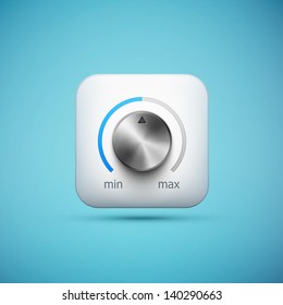 white app icon with music volume control knob, realistic metal texture, eps10 vector illustration