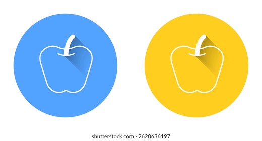 White Apple icon isolated with long shadow background. Excess weight. Healthy diet menu. Fitness diet apple. Circle button. Vector