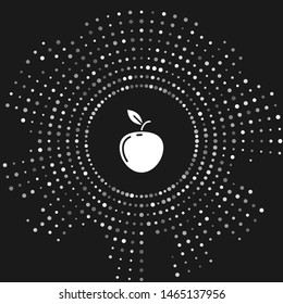 White Apple icon isolated on grey background. Fruit with leaf symbol. Abstract circle random dots. Vector Illustration